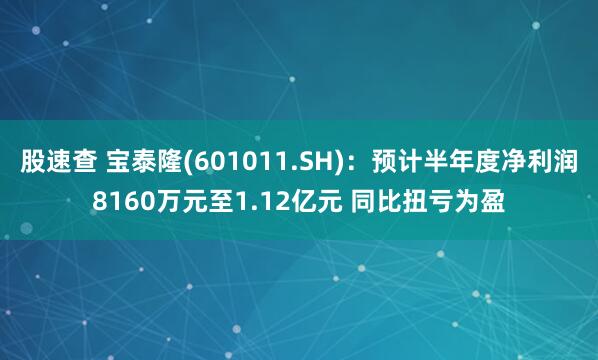 股速查 宝泰隆(601011.SH)：预计半年度净利润8160万元至1.12亿元 同比扭亏为盈