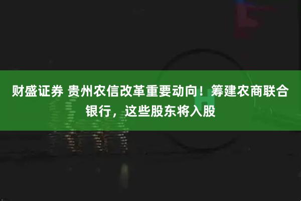 财盛证券 贵州农信改革重要动向！筹建农商联合银行，这些股东将入股