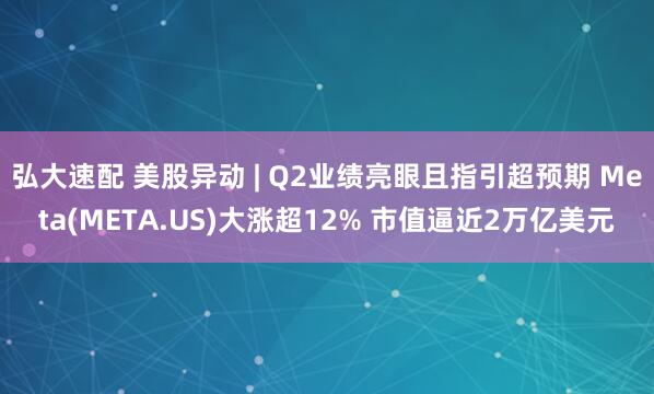 弘大速配 美股异动 | Q2业绩亮眼且指引超预期 Meta(META.US)大涨超12% 市值逼近2万亿美元